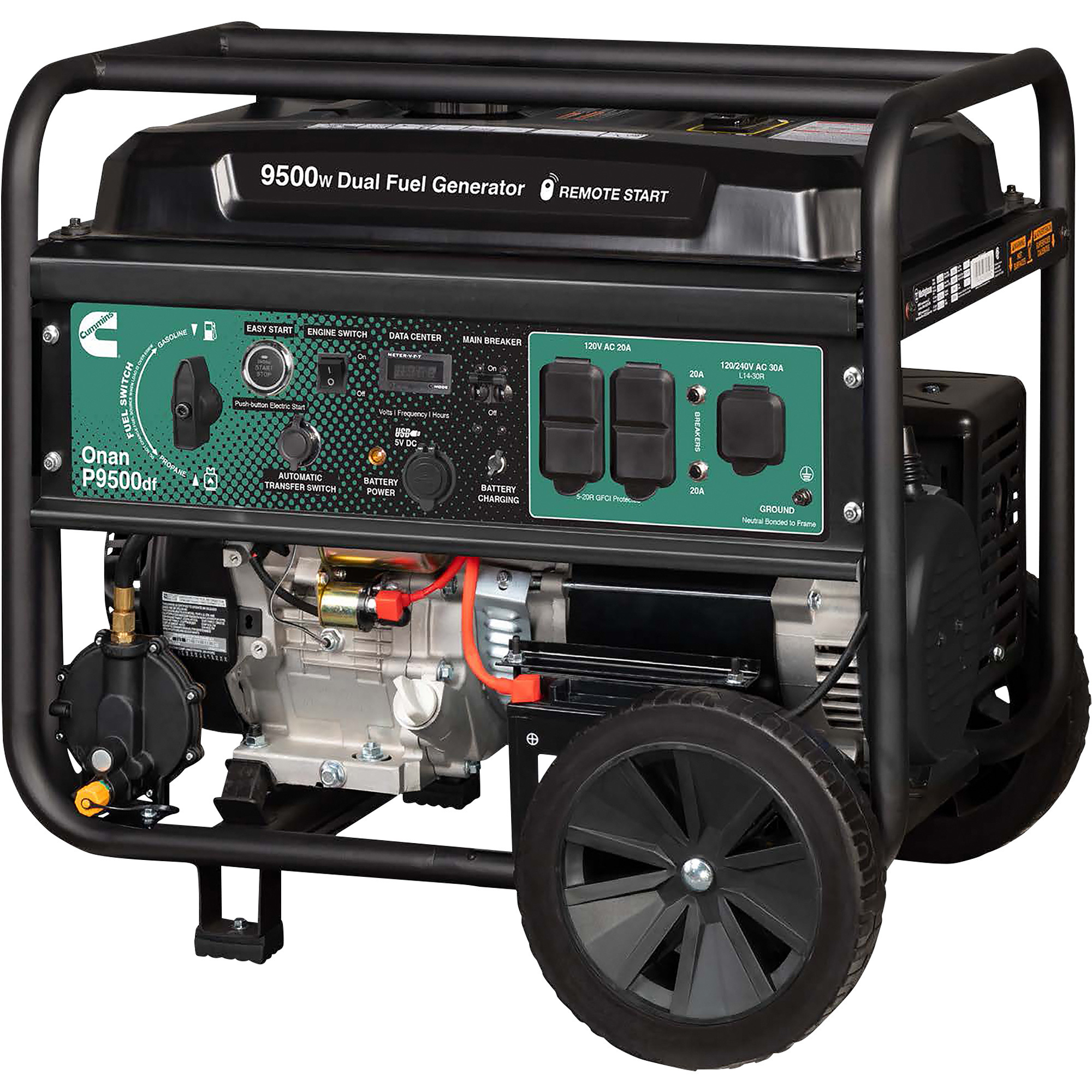 Cummins Portable Dual Fuel Generator, 9500 Surge Watts, 7500 Rated Watts, Electric Start, Model# P9500DF